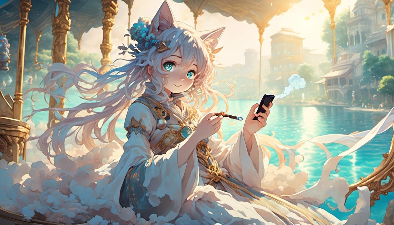 Fantasy Anime Enchantress Smoking Pipe in Kitten Palace