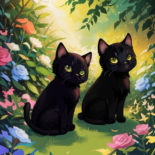 Enchanting Chibi Black Cat in Vibrant Metallic Hues