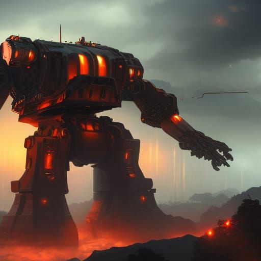 Epic High-Definition Giant Mech in the Rain