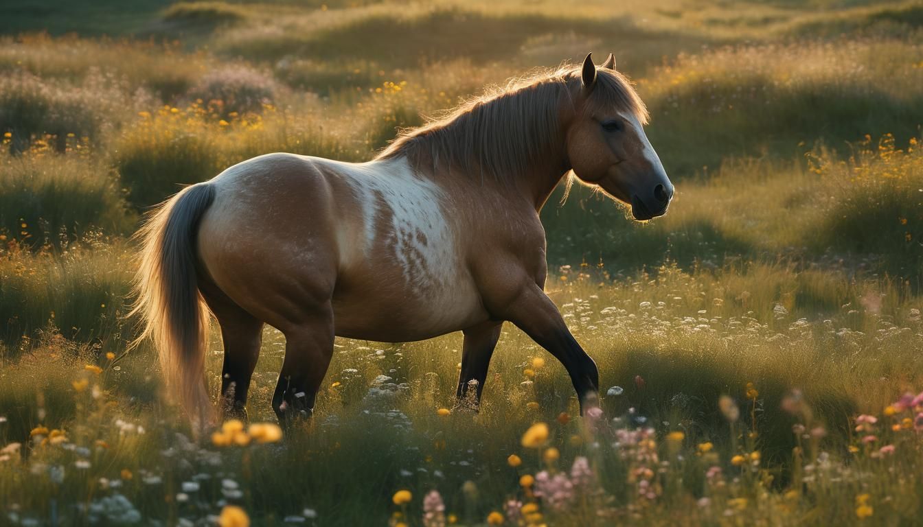 Fantastical Horse in Meadow: Impressionist Style