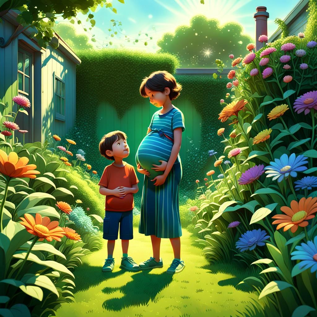 A Joyful Mother-Son Moment in Vibrant Pixar Style