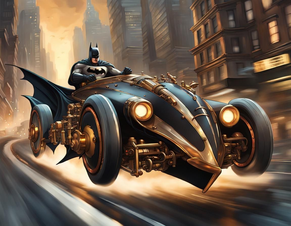 Steampunk Batmobile Drag Race in Cyberpunk City