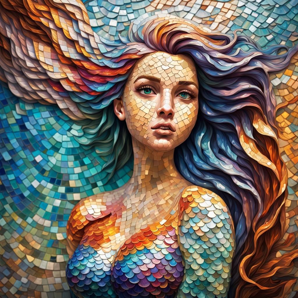 Beautiful girl, mosaic style