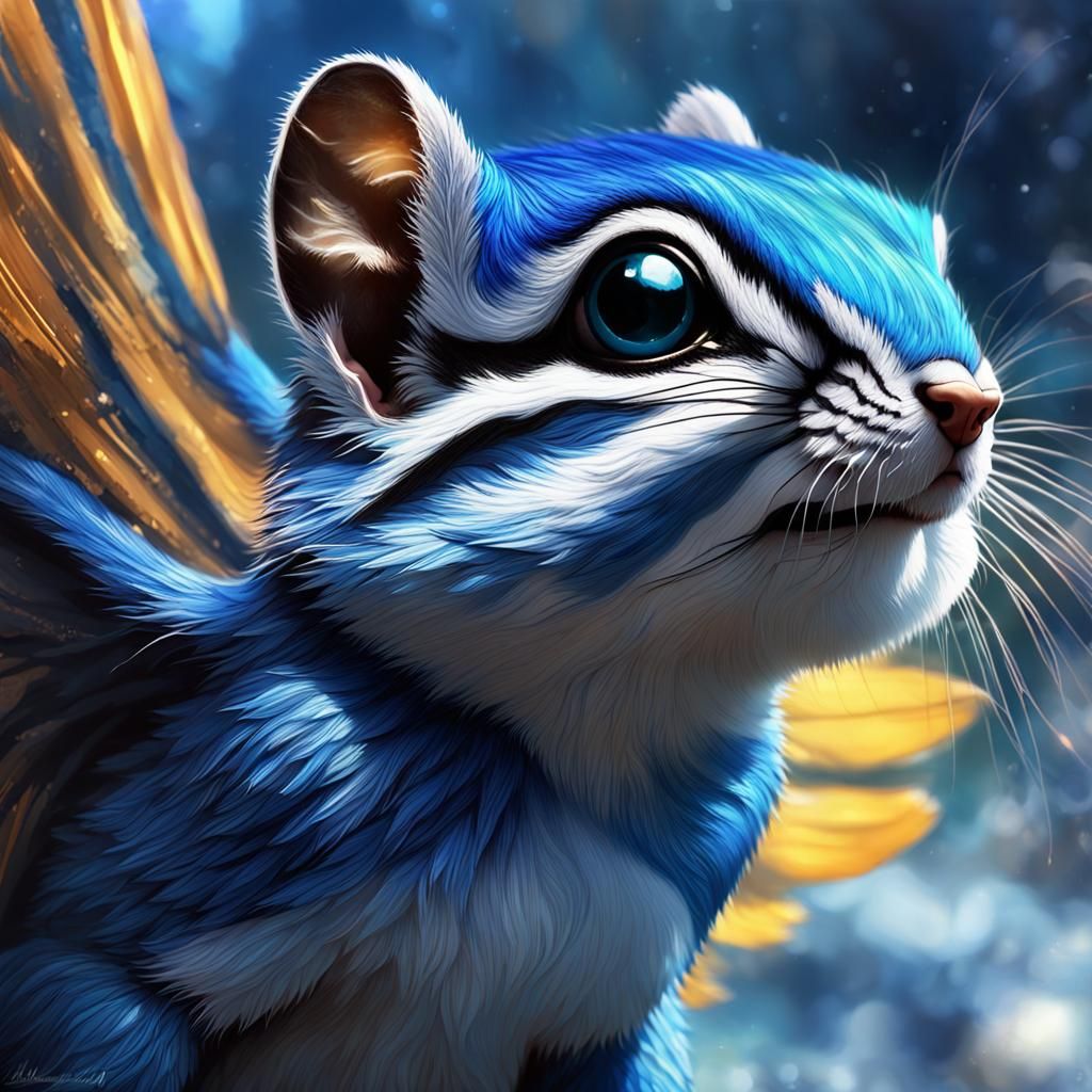 Winged Blue Chipmunk Portrait in Splash Art Style