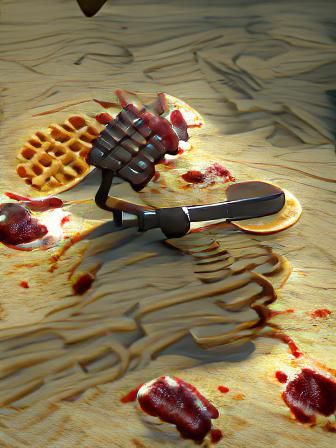 A waffle savagely killing a pancake