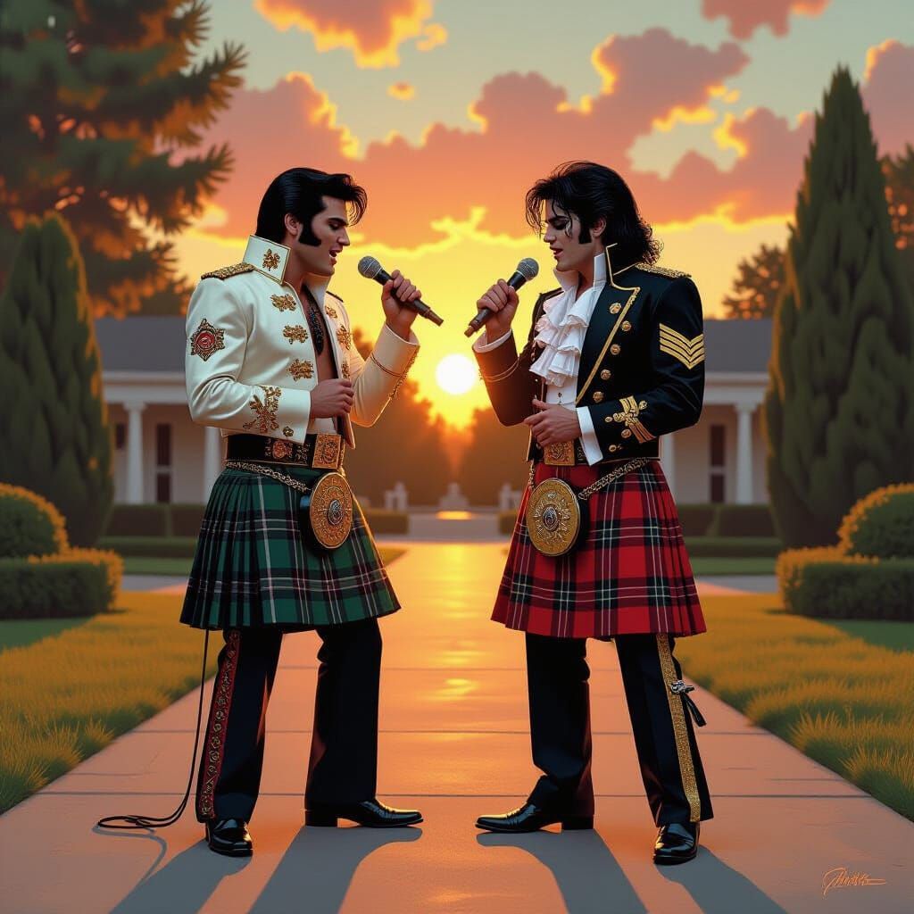Elvis and Michael Jackson Sing Together in Kilts at Gracelan...