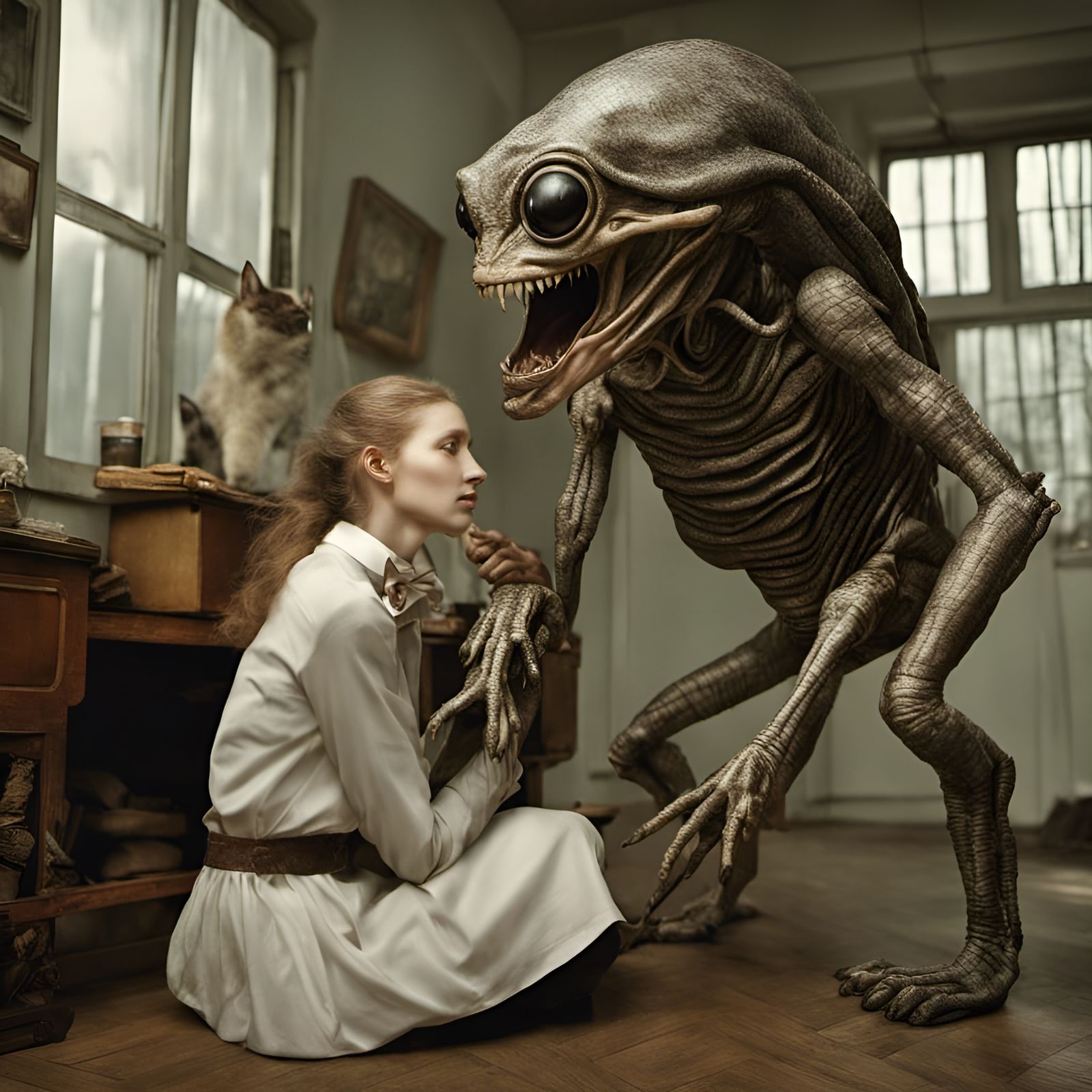 Smiling Alien People and Pets: Photorealistic Portrait