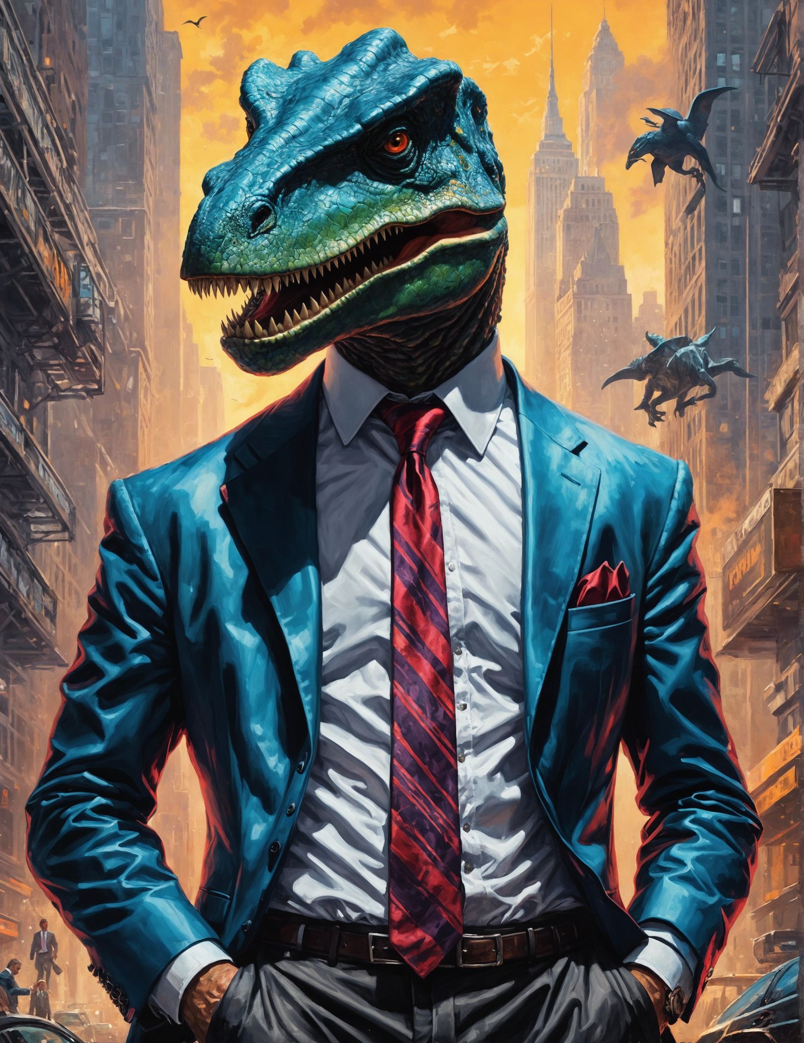 Businessman Dinosaur Portrait in Romanticism Style