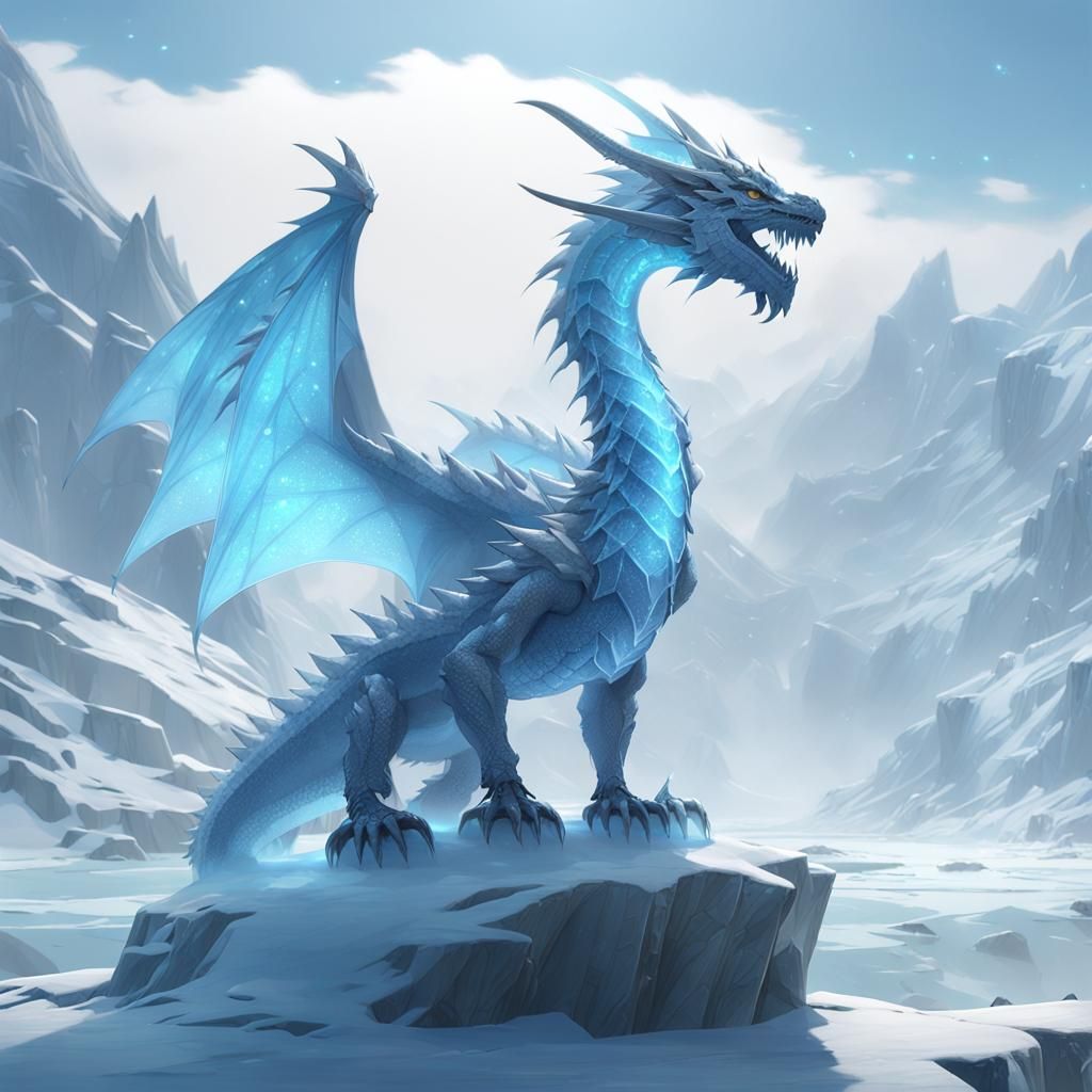 Icy Dragon on Glacier in 3D Anime Style