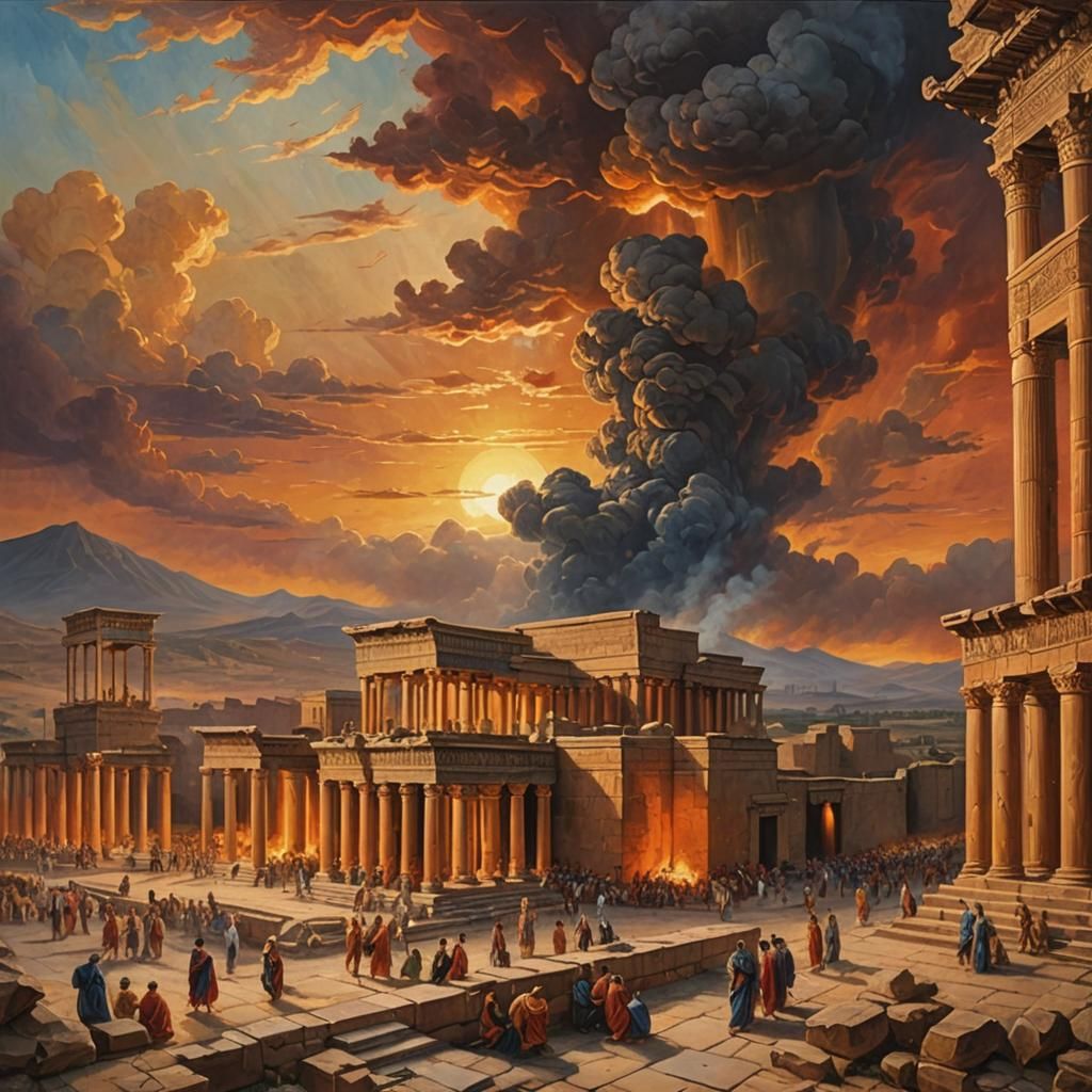 Apadana in Fiery Sunset as Oil Painting