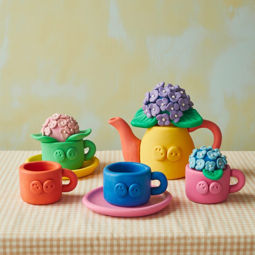 Play-Doh Tea Set with Hydrangea Flowers in Clay Animation St...