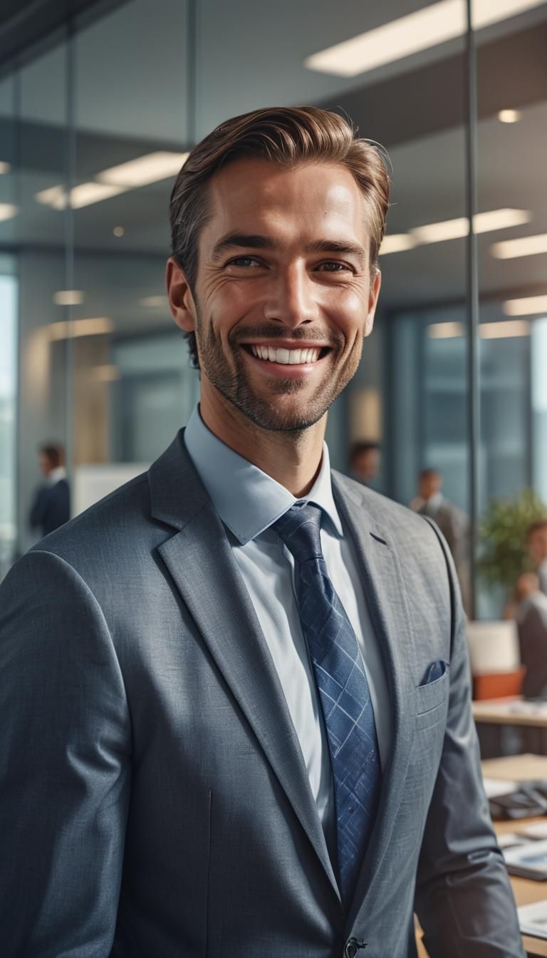 Smiling HR Manager in Modern Office: Hyperrealistic Art