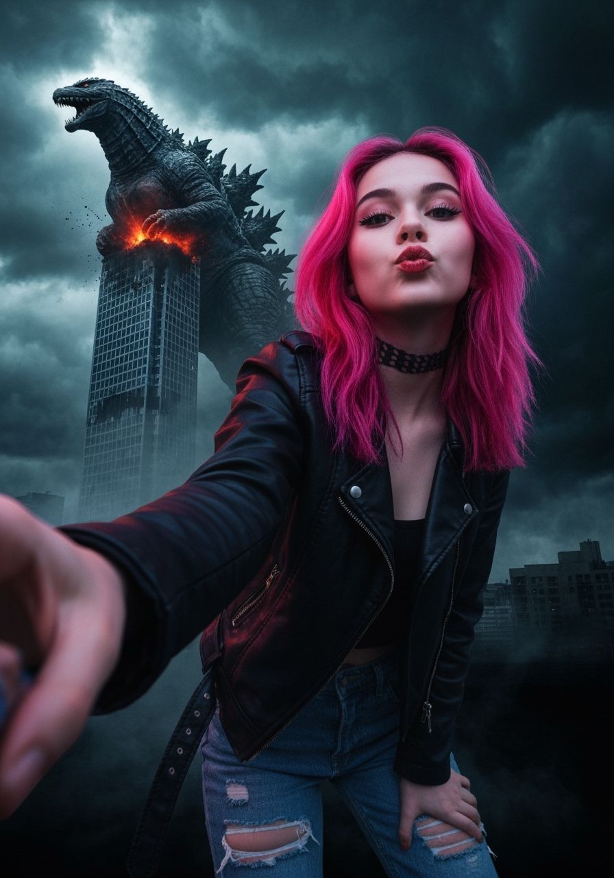 Teenager Poses for Selfie with Godzilla Attack