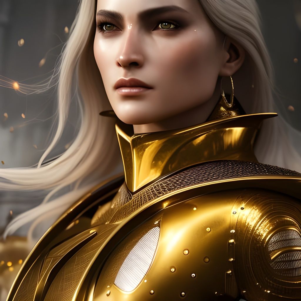 Golden Armored Knight Portrait in Hyperrealism