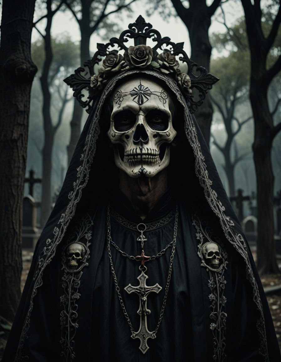 Gothic Mexico Santa Muerte Portrait in a Haunting Cathedral....