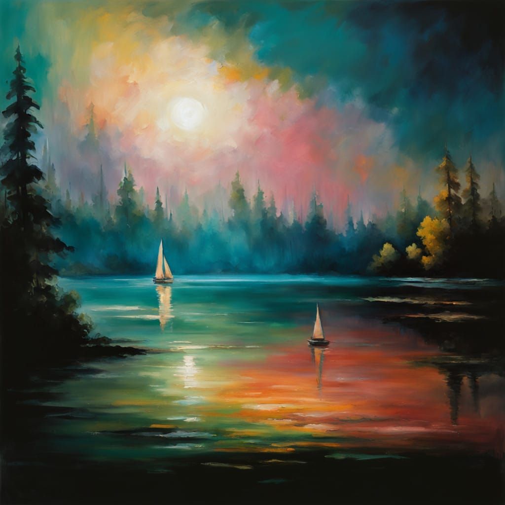 Surreal Sunset Landscape in Dreamy Impressionist Style