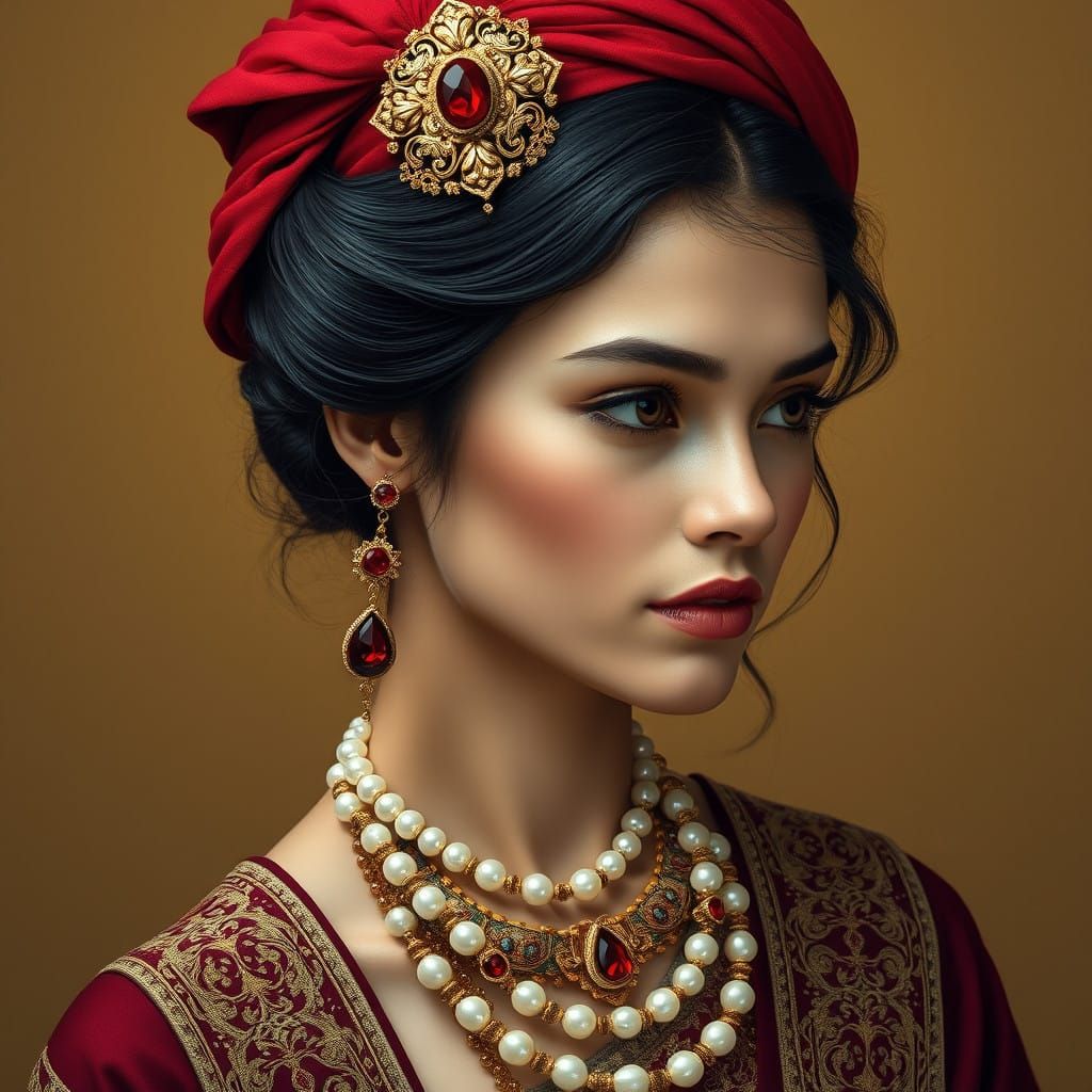 Regal Portrait with Vibrant Attire in Golden Lighting
