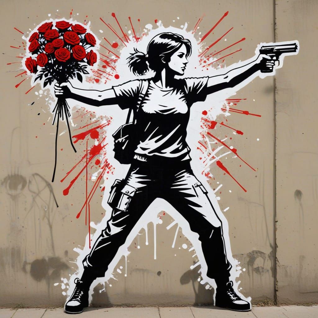 Stenciled Silhouette of a Guerrilla Artist in a Bold Street ...