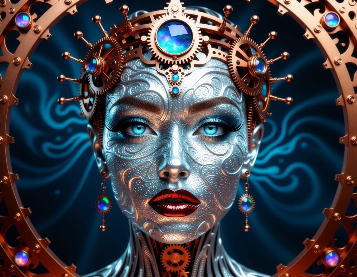 Steampunk Goddess Portrait with Liquid Mercury Filigree