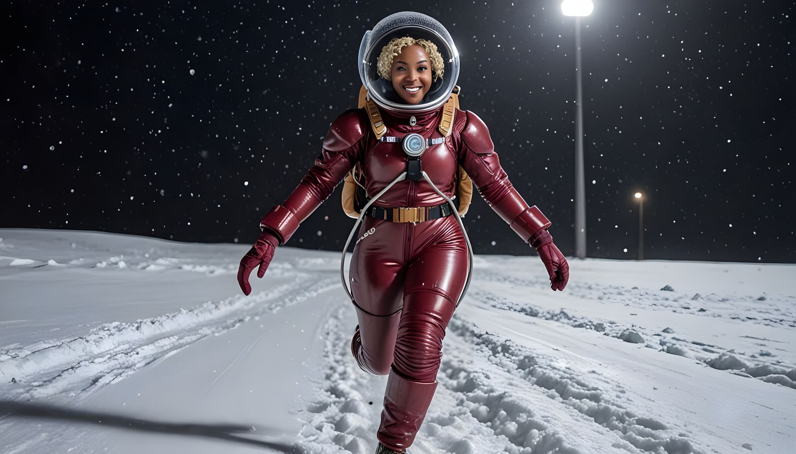 Astronaut Runs Through Blizzard on Icy Planet