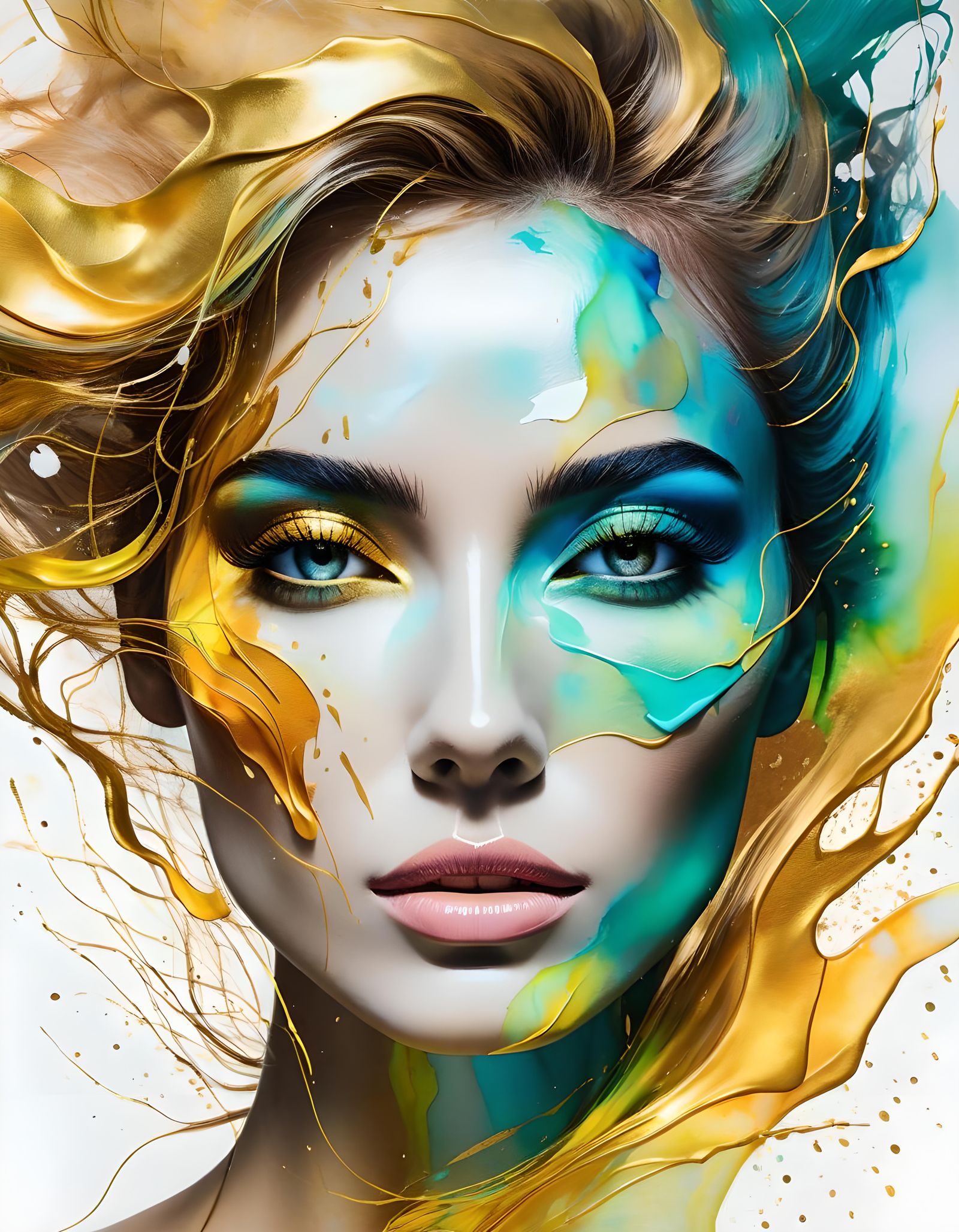 Vibrant Mixed Media Portrait of a Young Woman