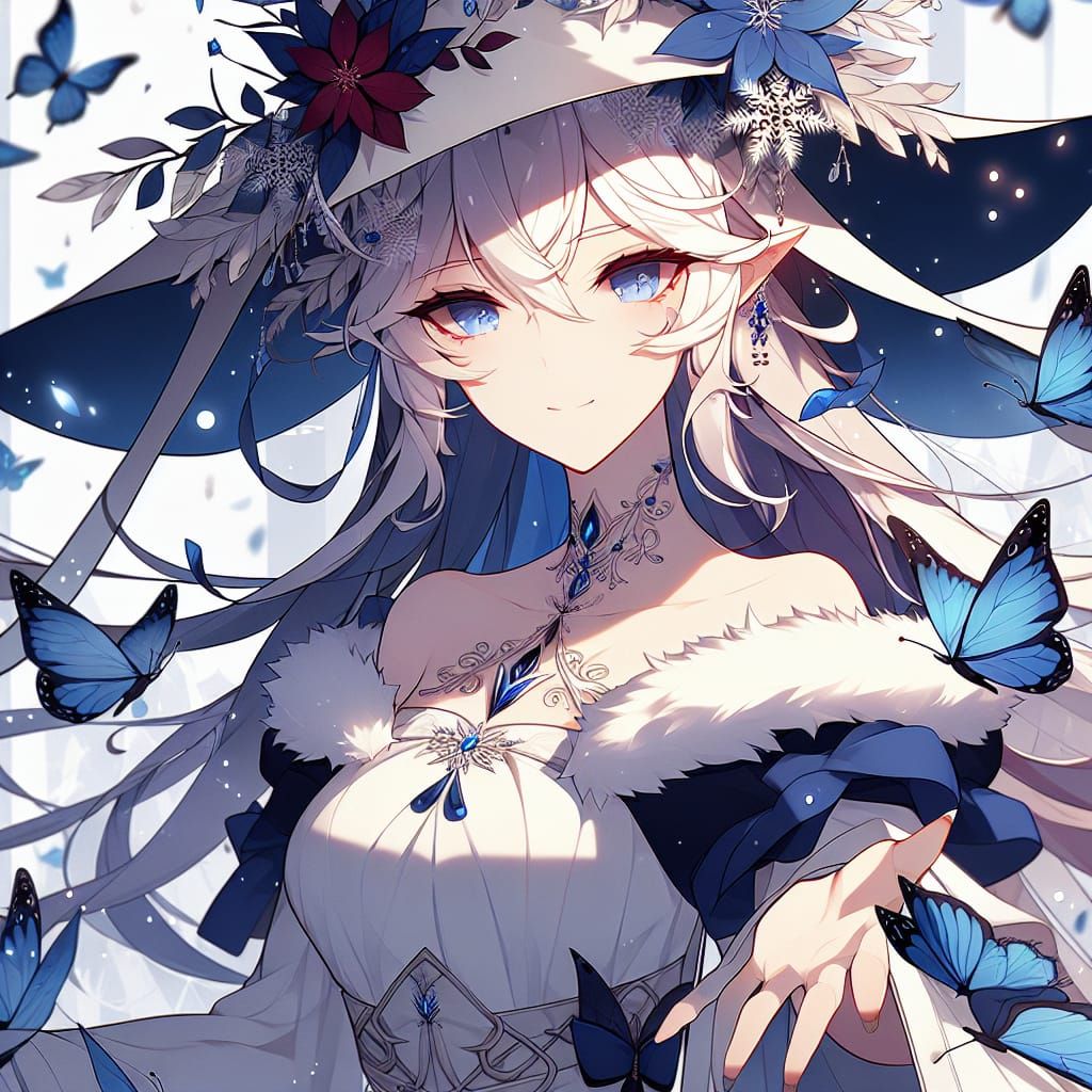 Winter Eladrin Sorcerer in Cel-Shaded Anime Style