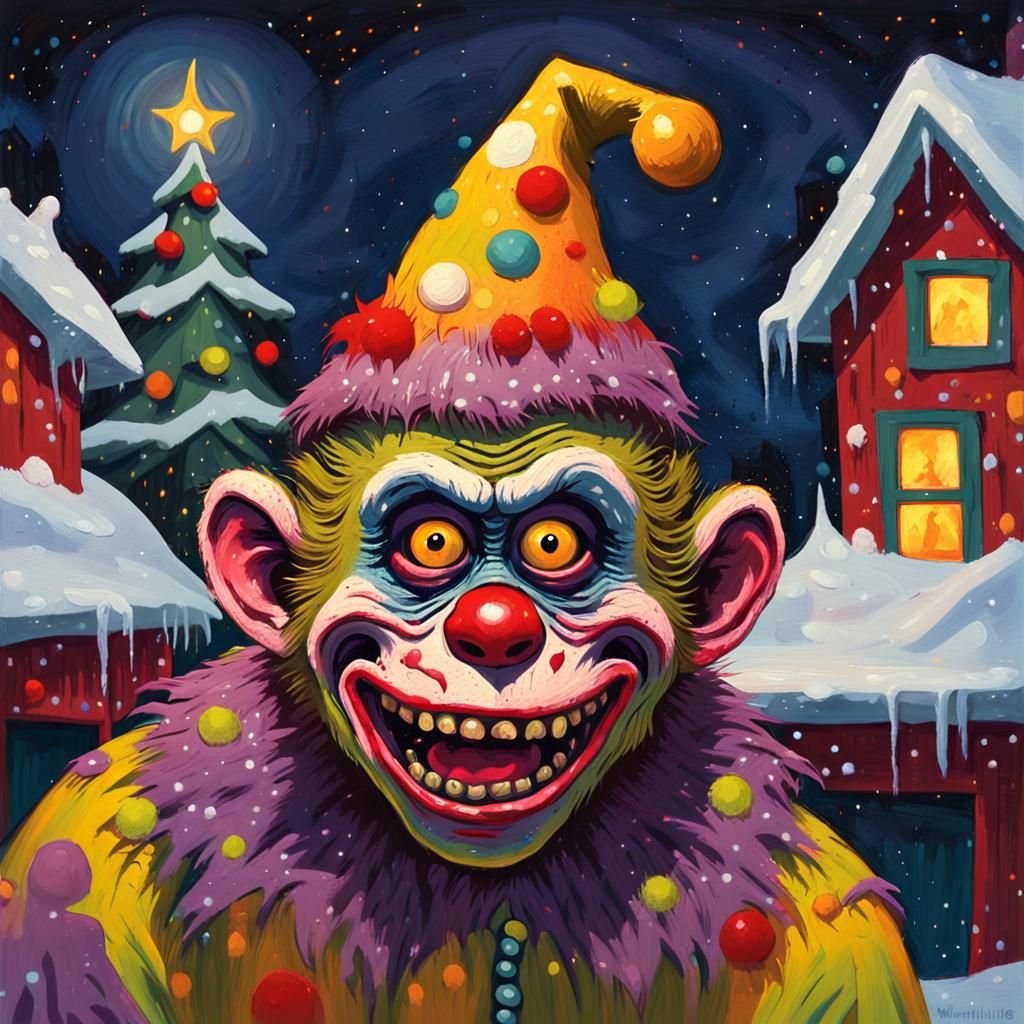 Vibrant Fauvist Expressionist Masterpiece of a Grinning Clow...