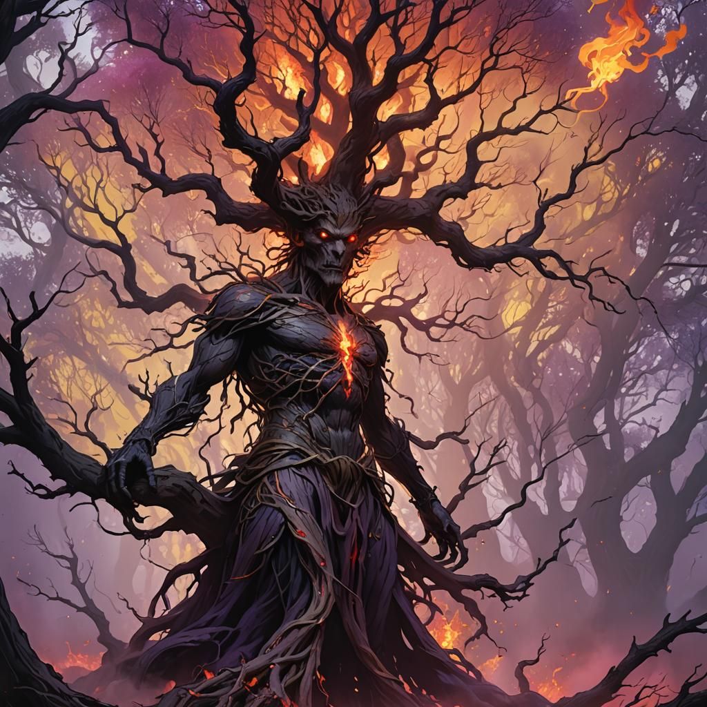 Mystical Tree Being in Dark Fantasy Art