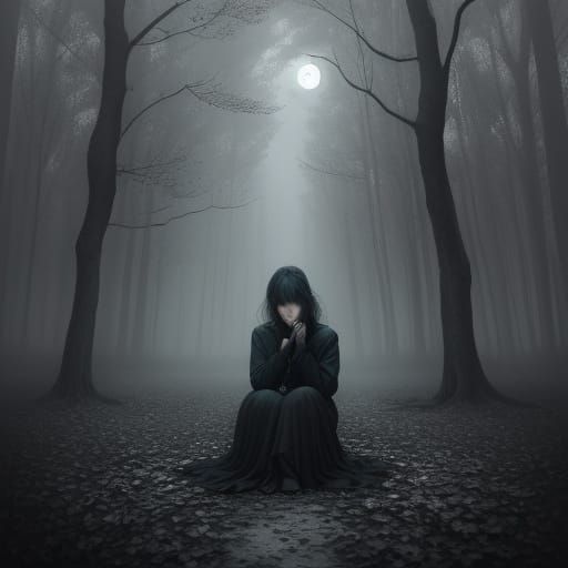 Melancholic Moonlit Figure Amidst Forgotten Emotion