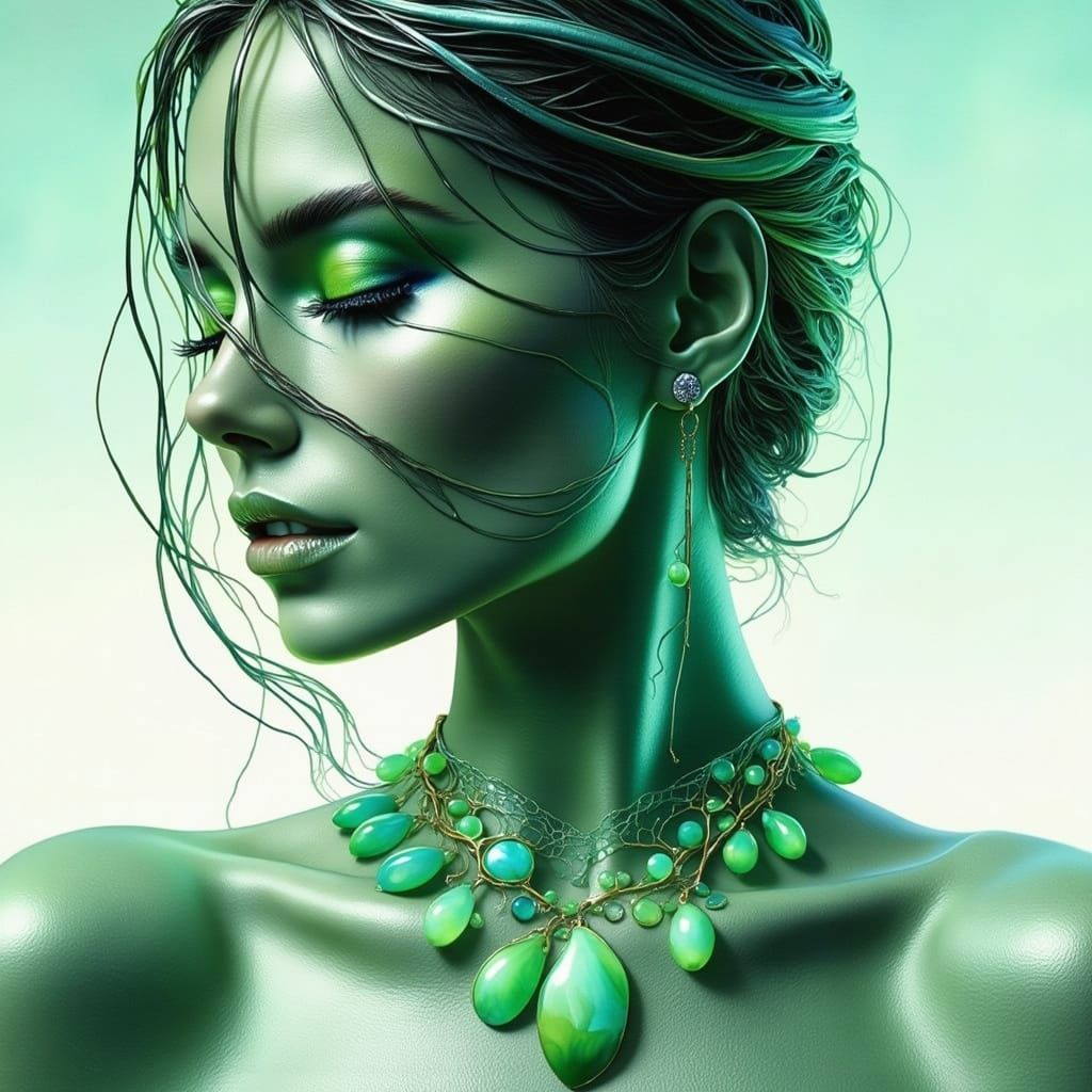 Elegant Woman with Lime Green Sea Glass Necklace