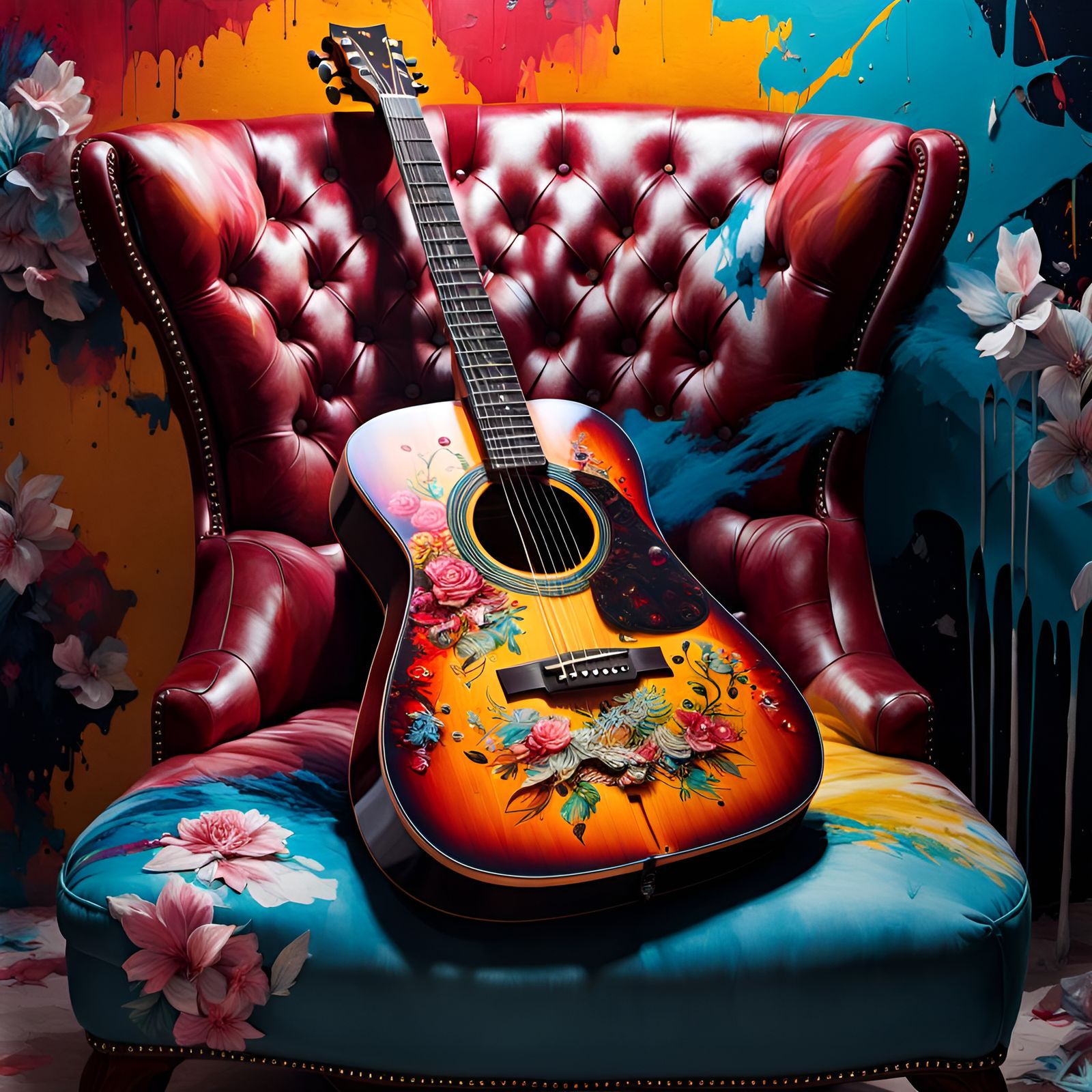 Hyperrealistic Guitar Portrait in Street Art Style