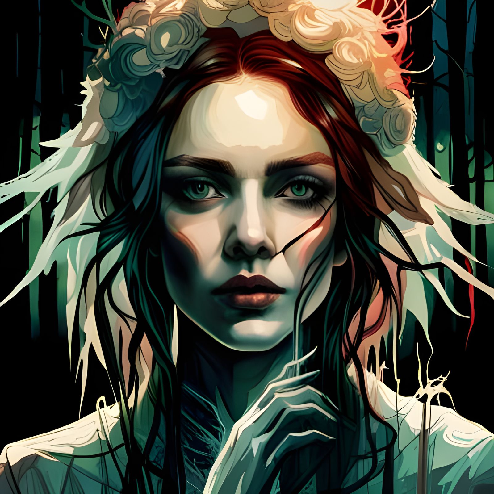 Ethereal Gothic Ghost in Haunted Forest, Detailed 3D Art