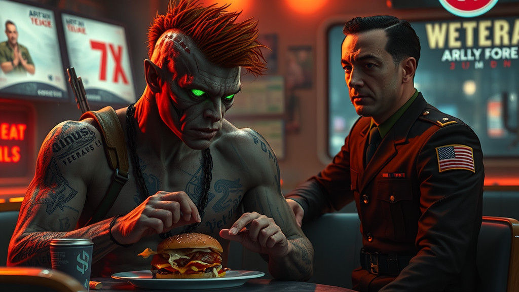 Mutant in Diner: Hyperrealistic Cinematic Portrait