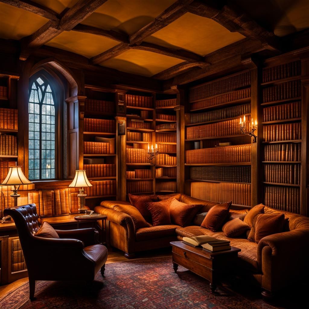 Hidden Library in Medieval Castle by Candlelight