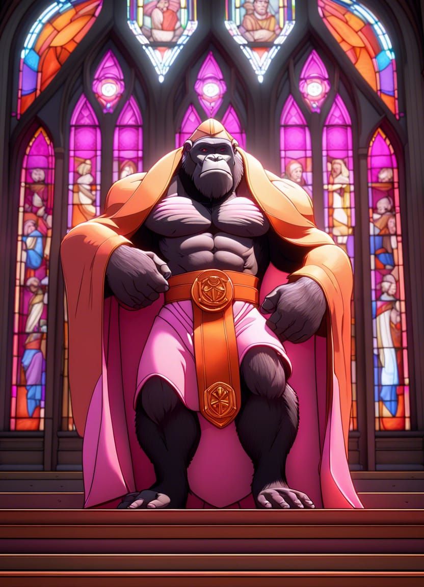 Divine Gorilla Priest Flexing in Church, Unreal Engine