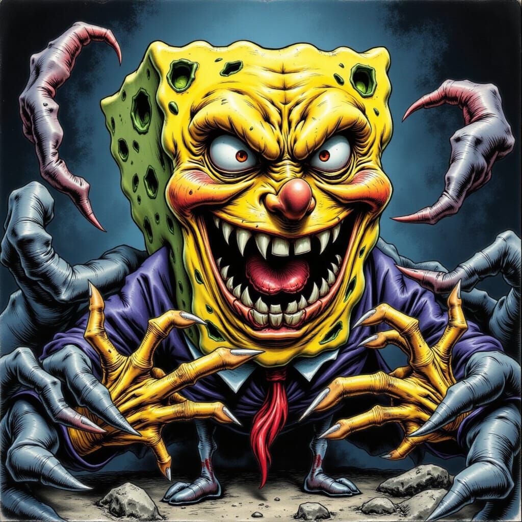 Diabolical SpongeBob in a Dark Fantasy Aesthetic