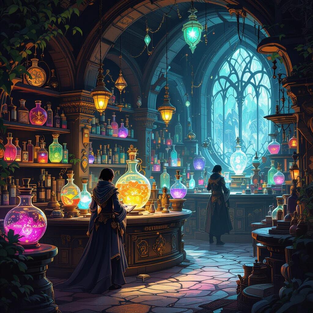 Mystical Apothecary Filled With Glowing Potions in Final Fan...