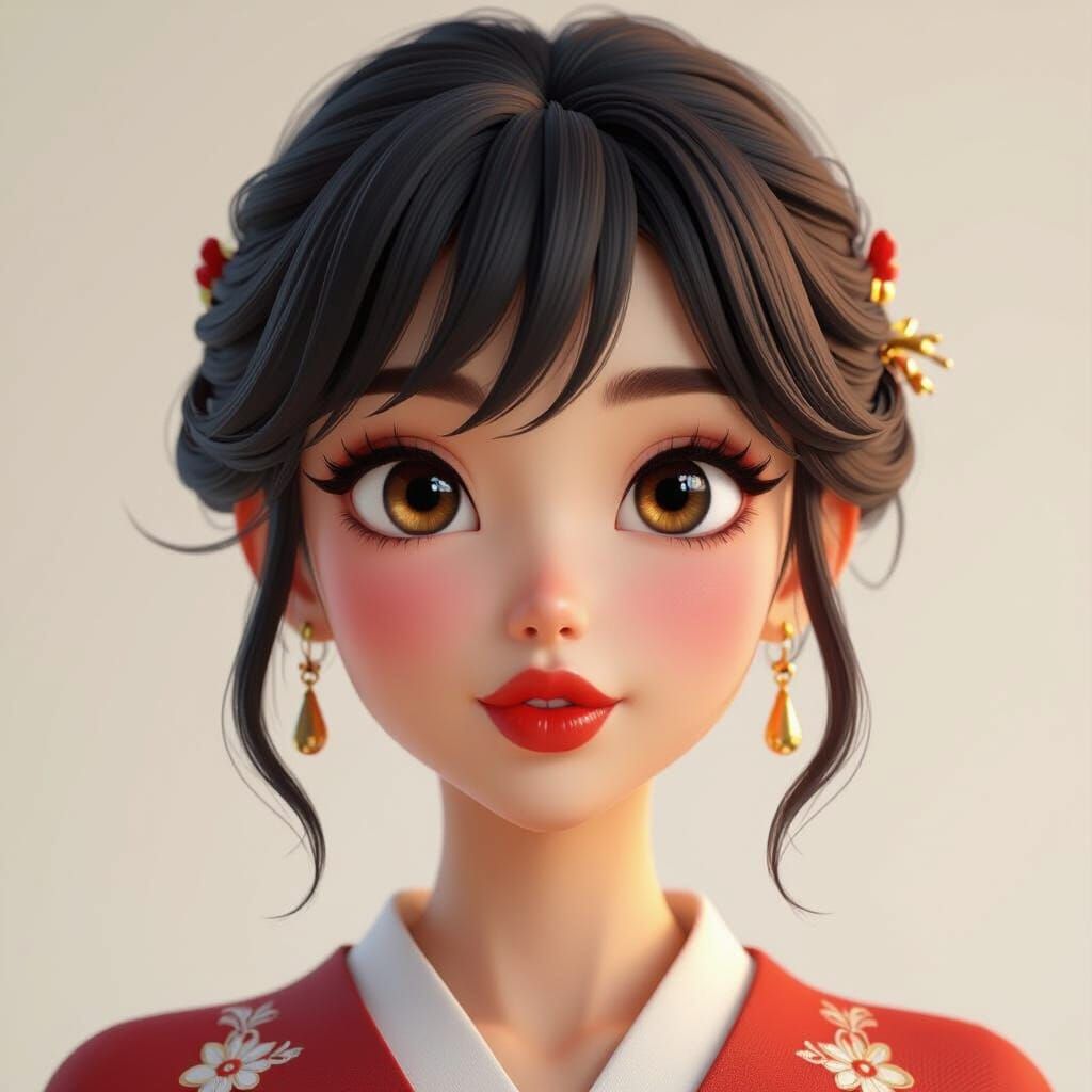 Beautiful Woman with Pouty Lips in 3D Anime Style