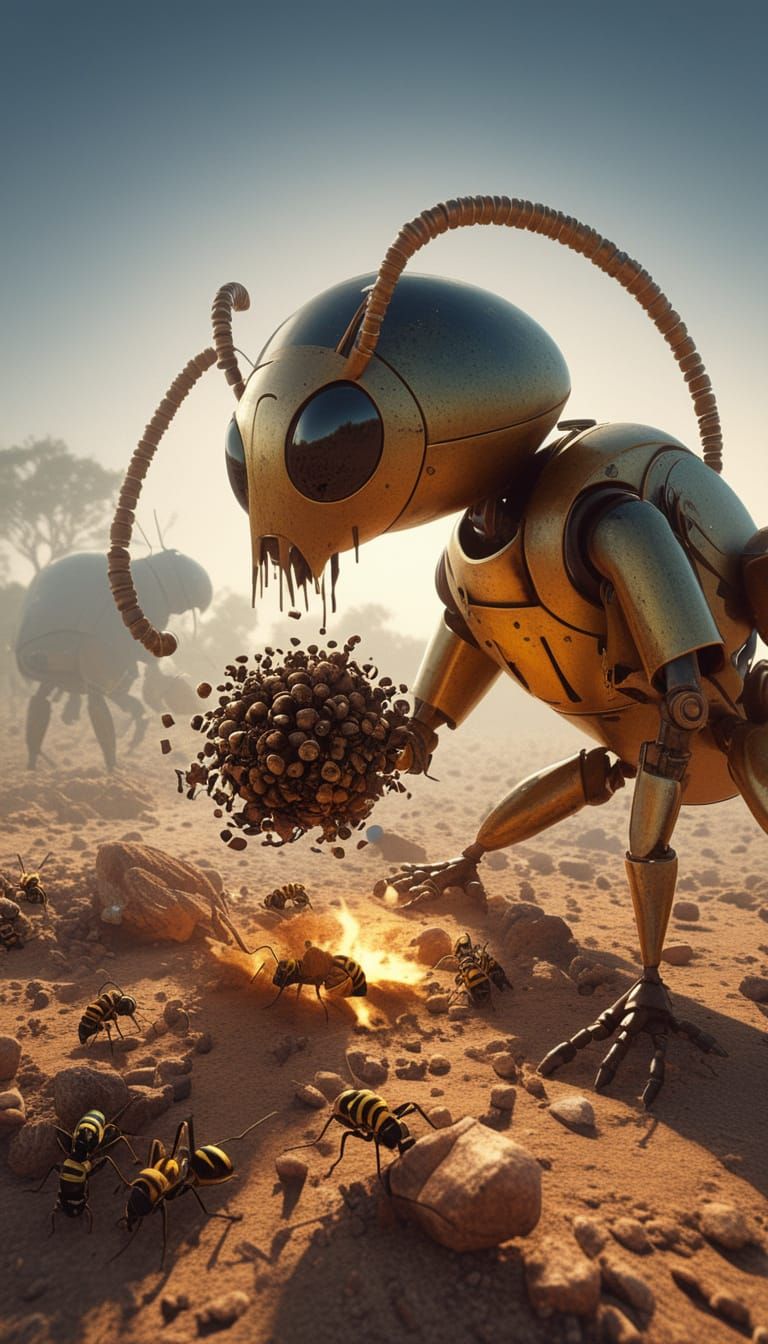 Amazonian Ants Exploiting Other Colonies in Surreal 3D Art