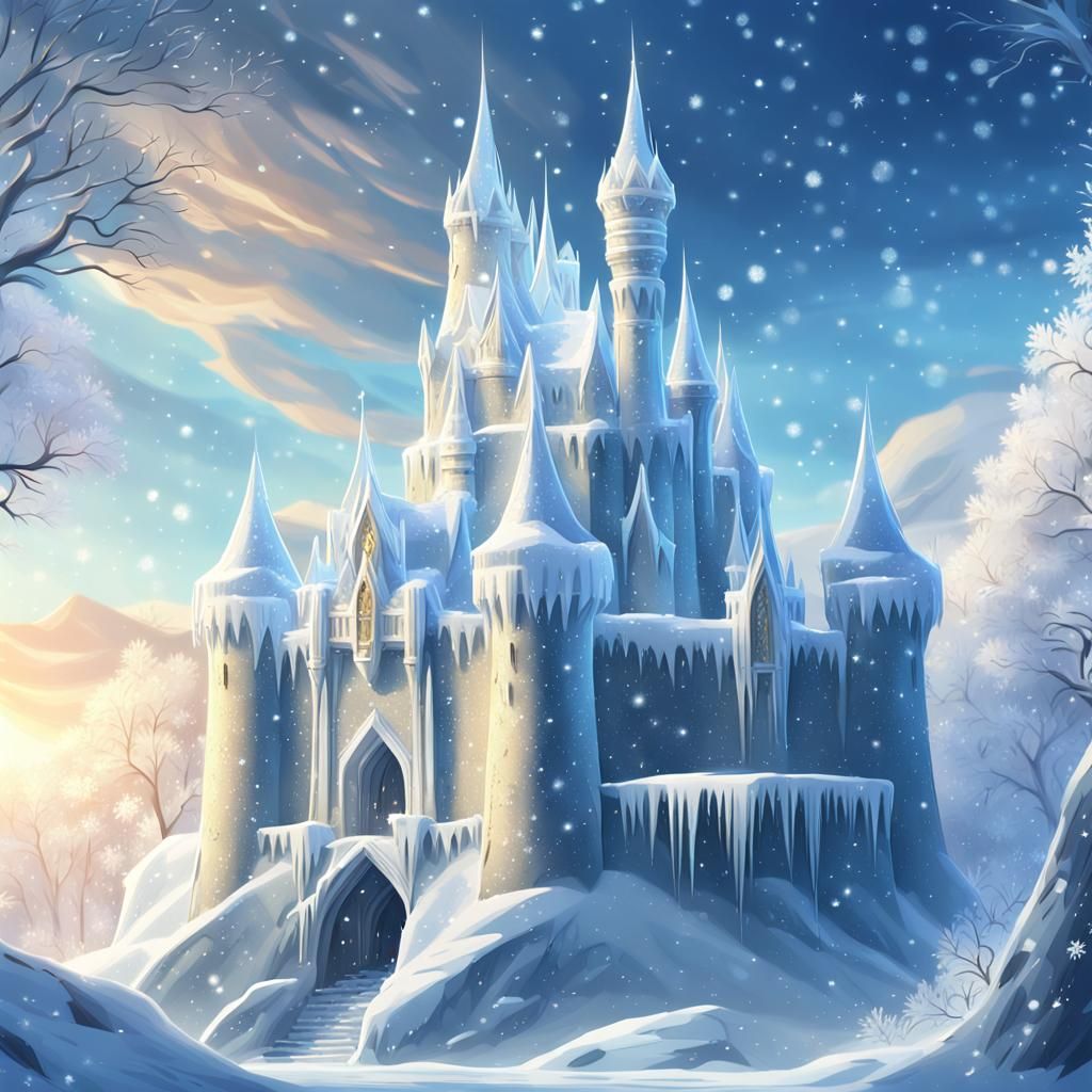 Anime Ice Castle in Snowy Landscape