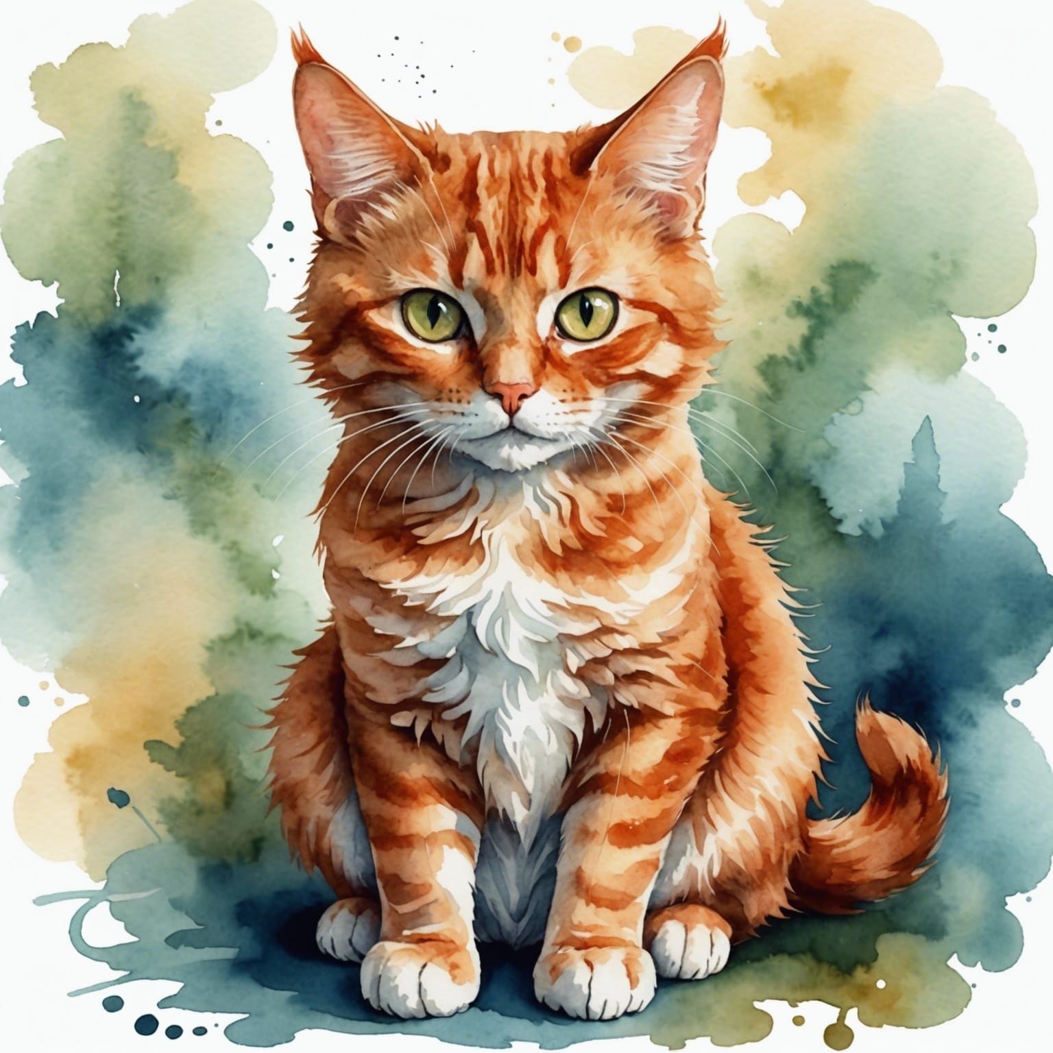 Watercolor Fantasy: A Blind Red Cat's Gentle Moment