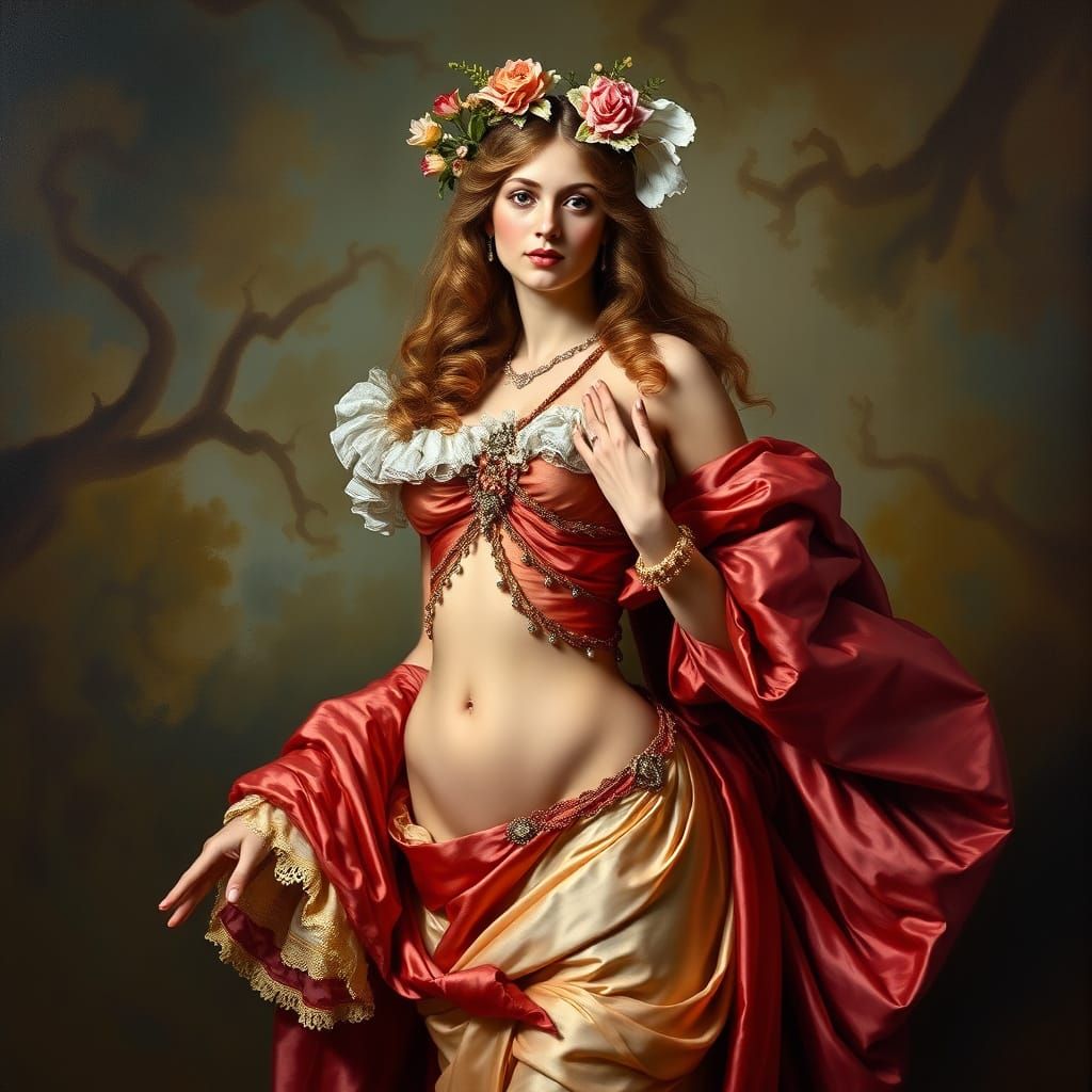 Aphrodite as Colombina in Ornate 18th-Century Style