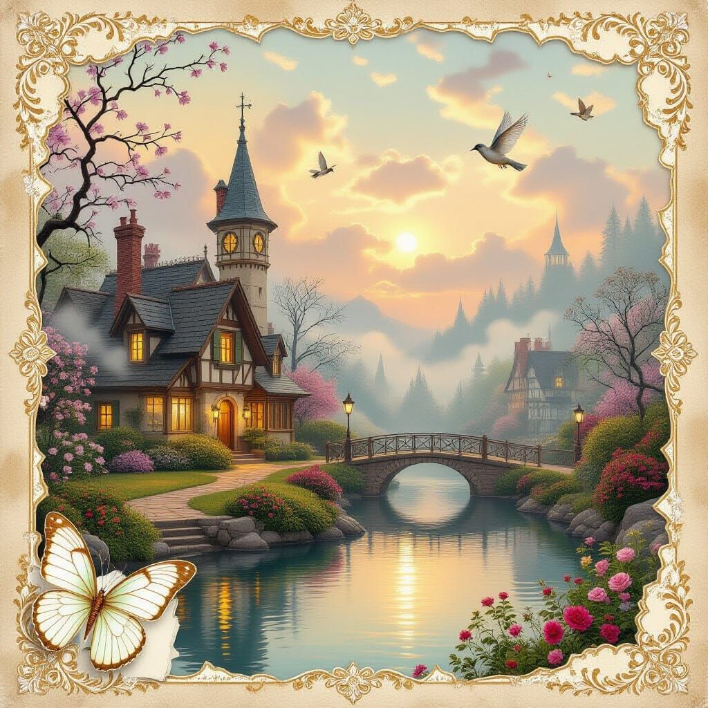 Vintage Paper Collage With Ethereal Fantasy Elements