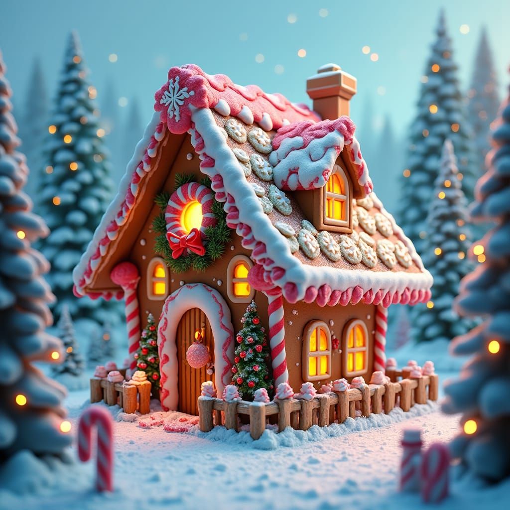 Whimsical Gingerbread House in Winter Wonderland