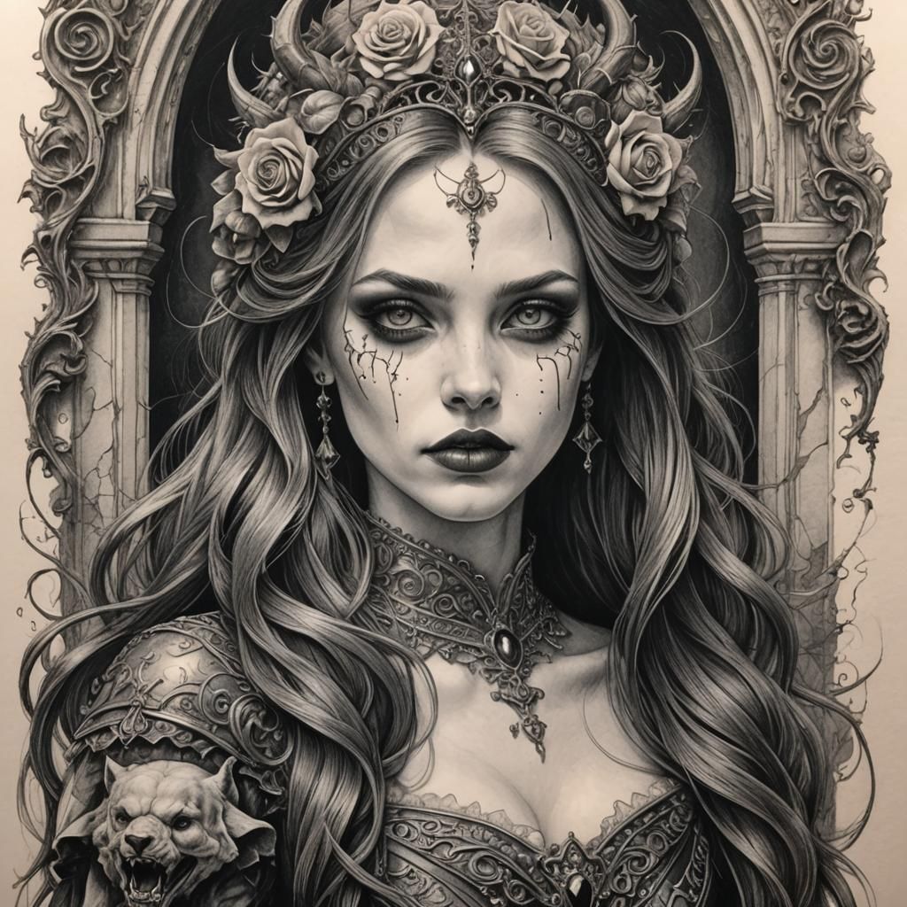 Gothic Pencil Sketch: Beauty and Beast