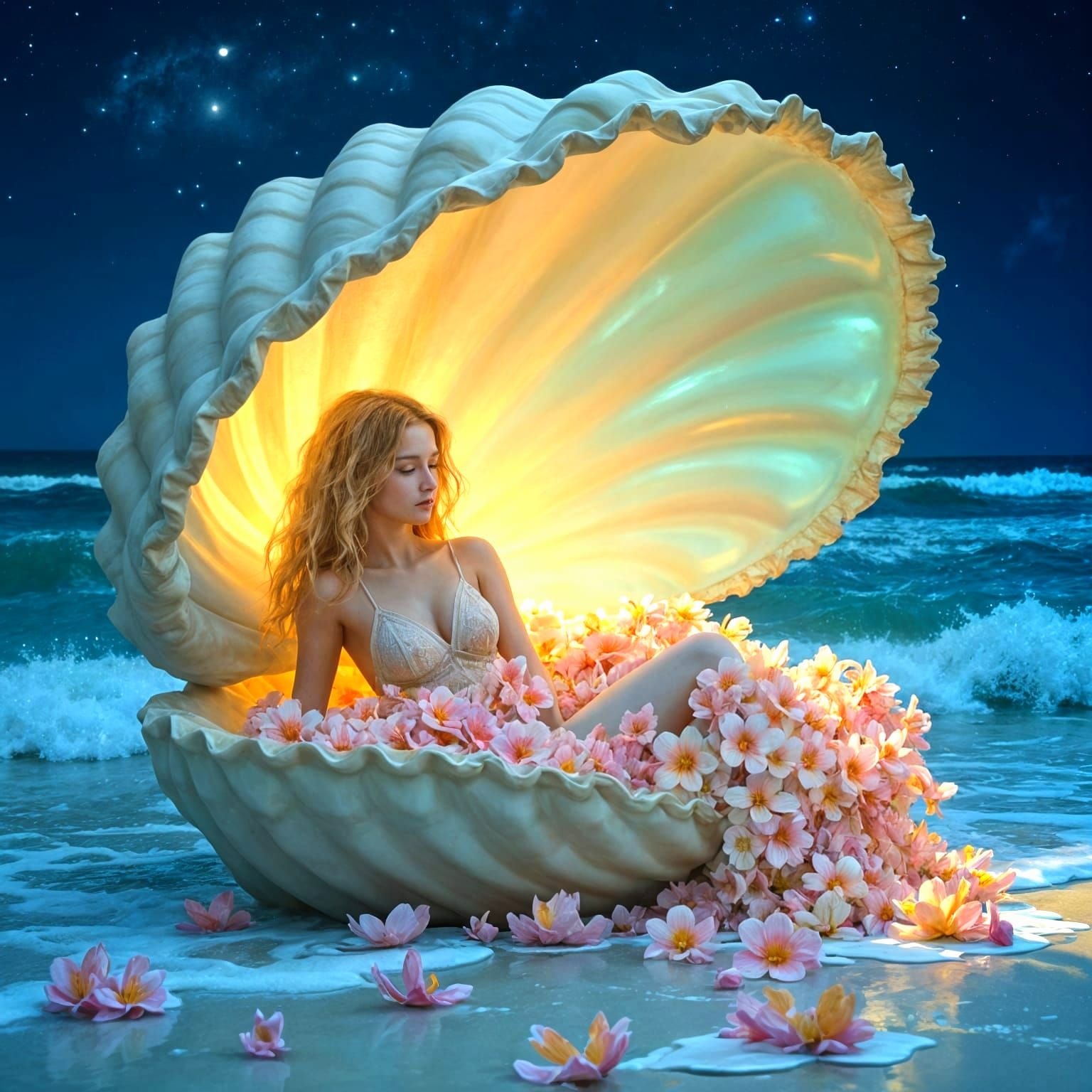 Romantic Dreamlike Portrait of a Lady in a Shimmering Irides...