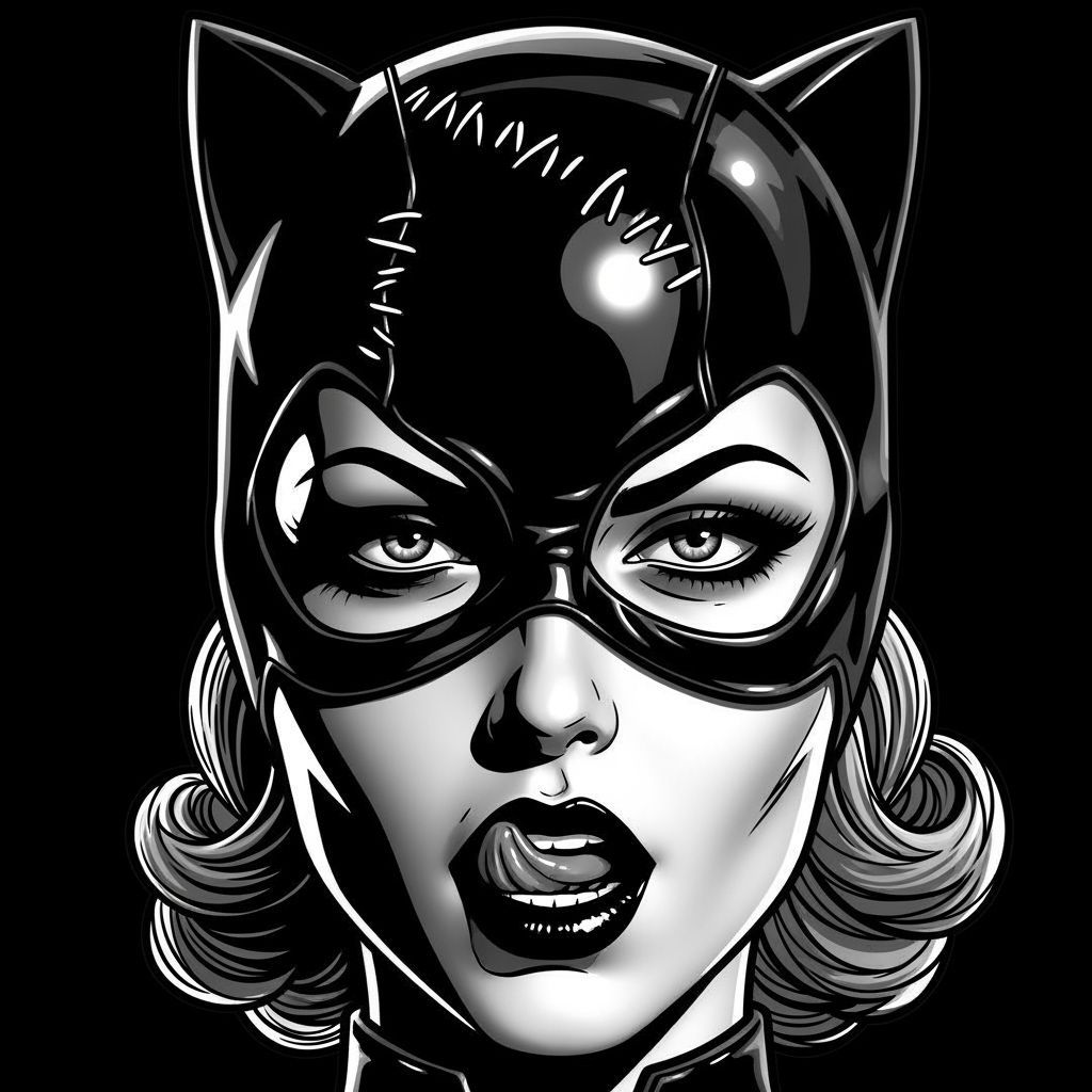Catwoman Face in 1940s Film Noir Style