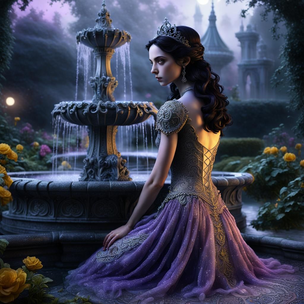 Gothic Princess by Moonlit Fountain