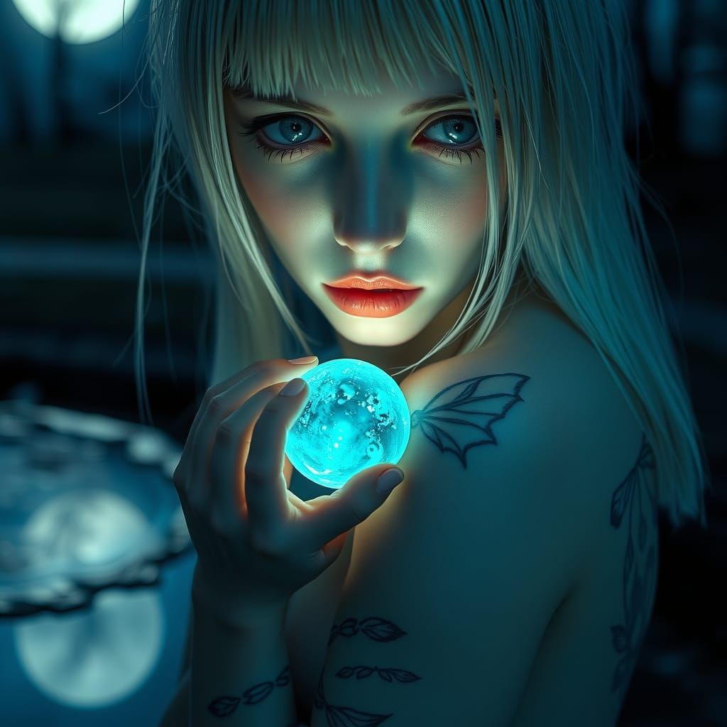 Bioluminescent Angel with Cyan Orb