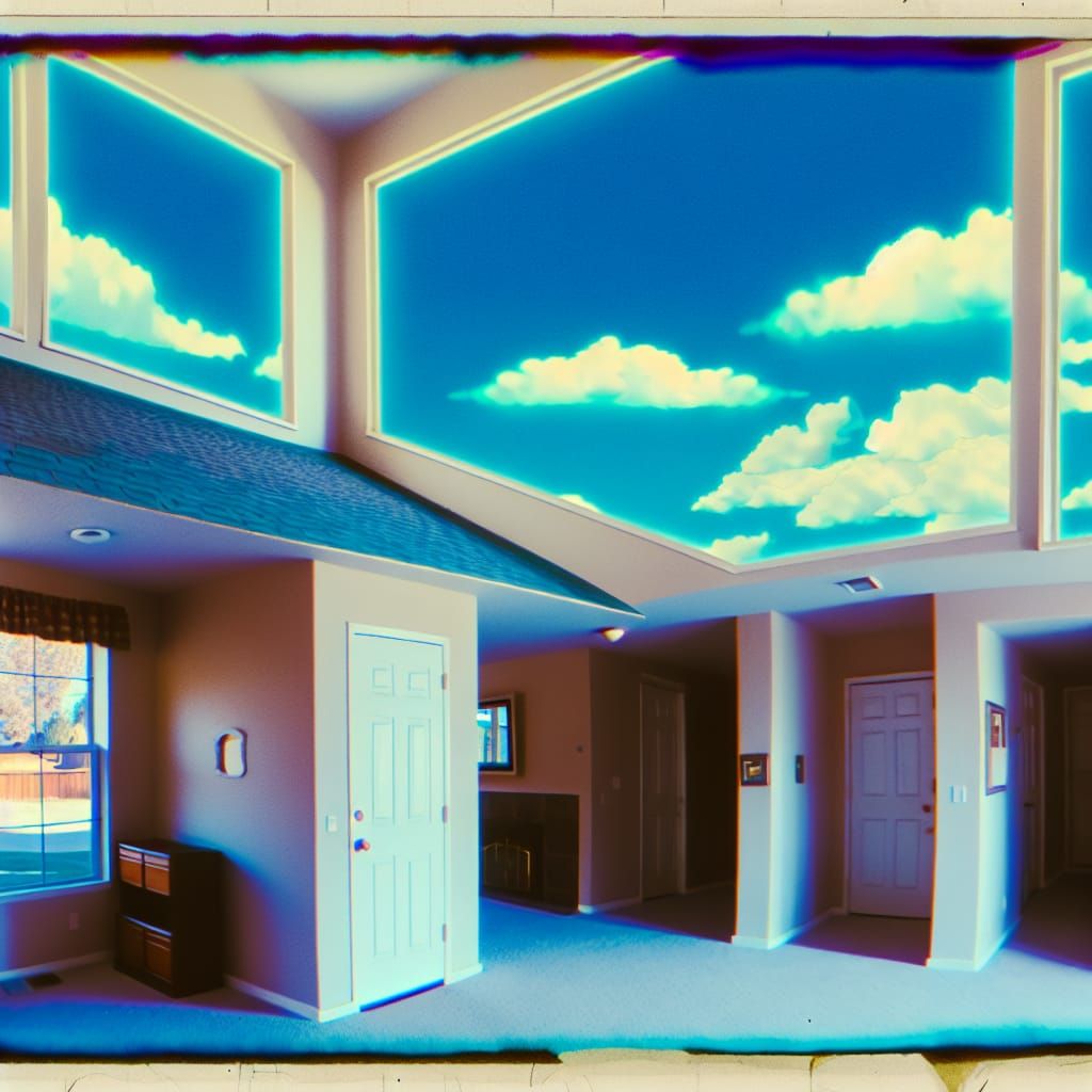 Surreal 90s Home Interior with Eerie Nostalgia